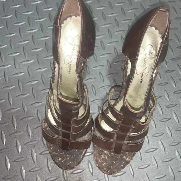 Leather Strappy cork heels Jessica Simpson y2k - Picture 2 of 3